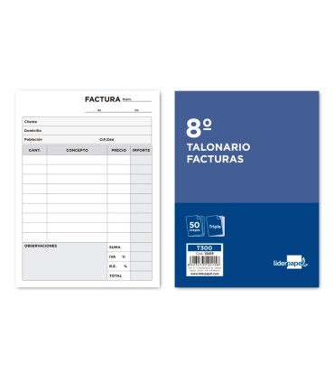 Talonario liderpapel facturas 8º original y 2 copias t300 con iva